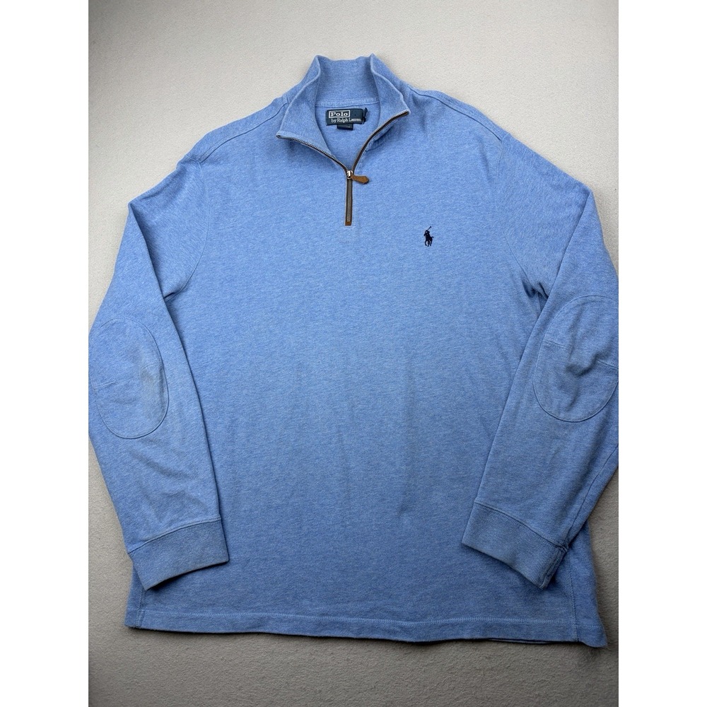 Polo Ralph Lauren Quarter Zip Pullover Elbow Patches Blue Men's XL